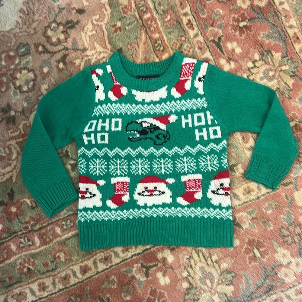 Sezzit- Boys Size 2T ~ Dinosaur Christmas Sweater ~ with Santa & Stockings too!